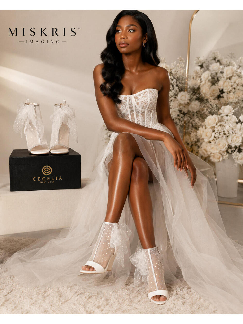 Cecelia New York Amelia White Tulle Bow Heels 8.5 NIB